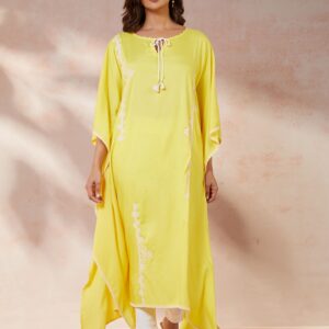 Yellow Viscose Applique Kurta