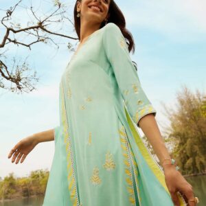 Light Blue Cotton Embroidered Kurta Set